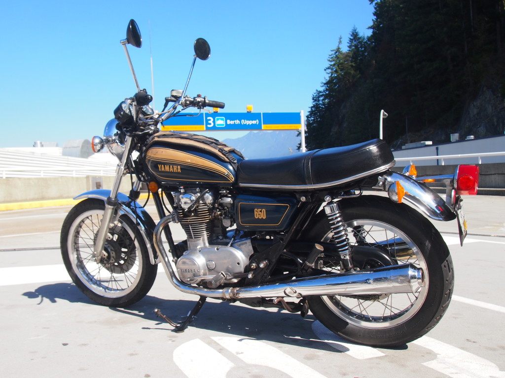 Super clean Yamaha XS650 in the ferry line up.