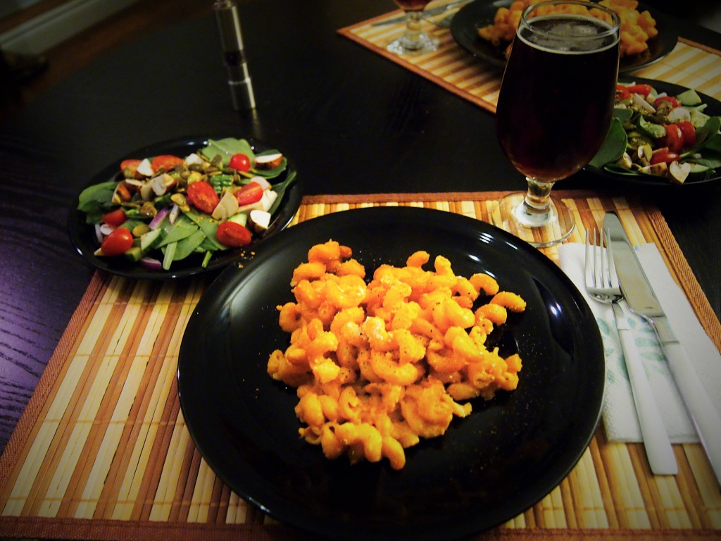 Cheese free mac 'n' cheese with a salad