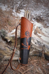 Side view of custom handmade leather tooled quiver