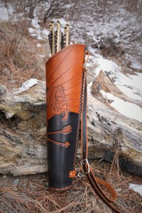 Side view of custom handmade leather tooled quiver