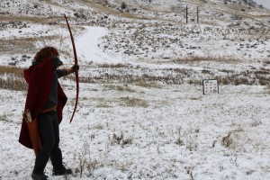 Archery target practice in the snow