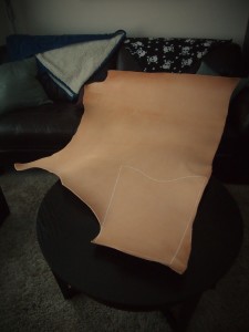 Pattern traced onto leather for quiver