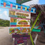 Food menu at a beach restaurant in Guadeloupe