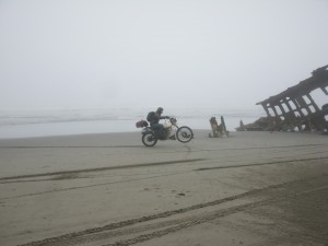 Having fun on an Oregon beach on an XT500