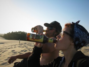 Beers on the Oregon Coast in the sand dunes