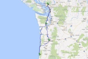 Map of the road trip down the Oregon Coast 
