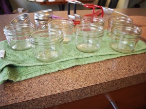 Getting the jars ready to process the dandelion jelly