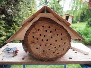 The roof mailed down to the mason bee house