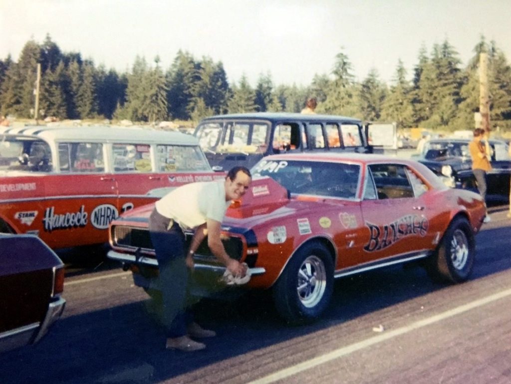 Uncle Ed racing The Banshee, 1967 Chevy Camaro