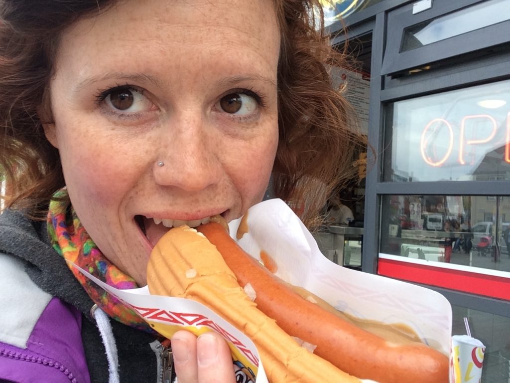 Eating a hot dog in Reykjavik, Iceland