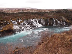 Hraunfossar falls in Iceland on my road trip