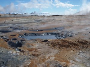 Steaming mud pools at Hverir in North Iceland