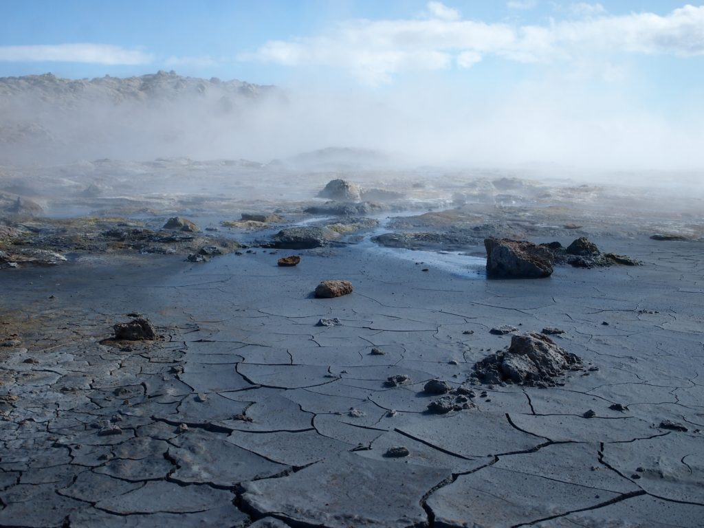 Steaming mud pools and fumaroles at Hverir in north Iceland 