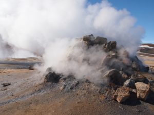 Steaming fumaroles at Hverir in North Iceland