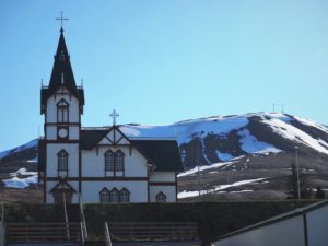 A church in Husavik in North Iceland