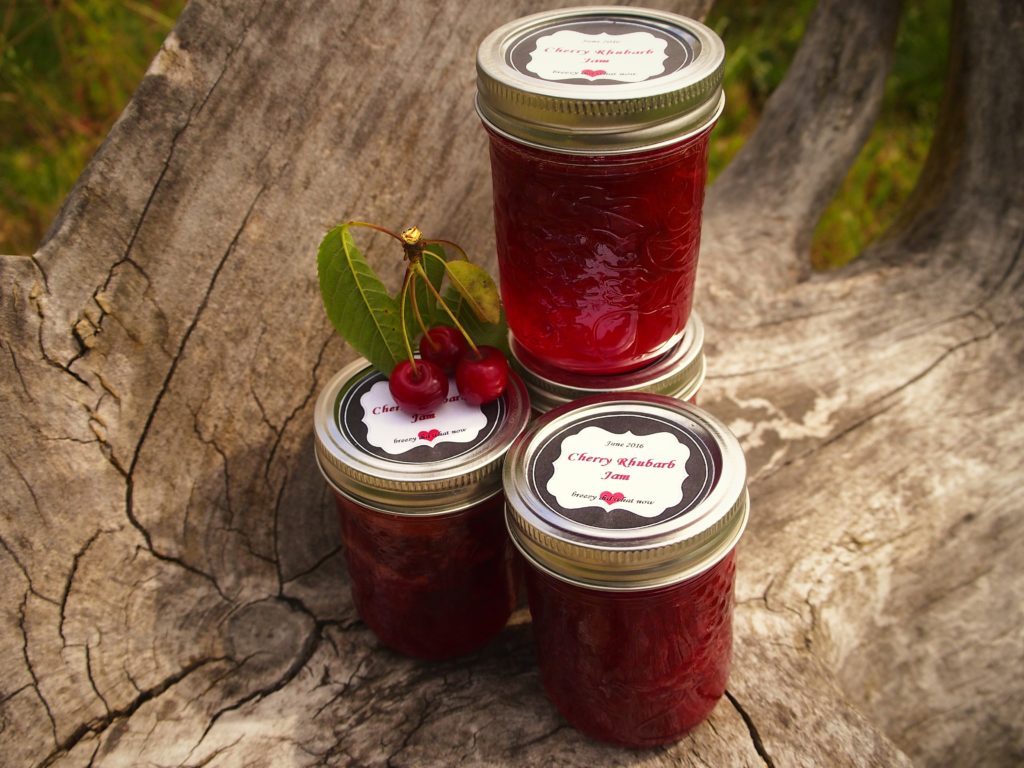 Homemade cherry rhubarb jam