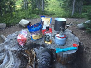 Making dinner on our overnight hike on the heather trail