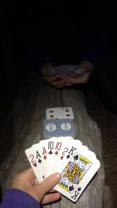 Evening card games on our overnight hike on the heather trail