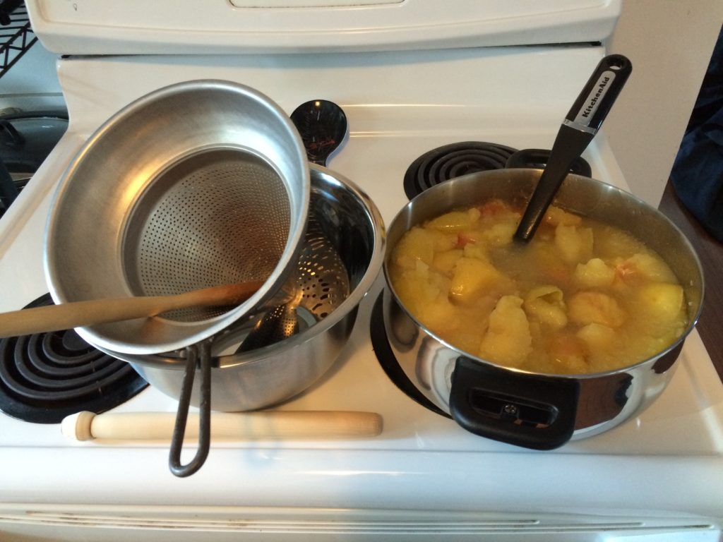 Preparing to mash the apples into sugar free applesauce