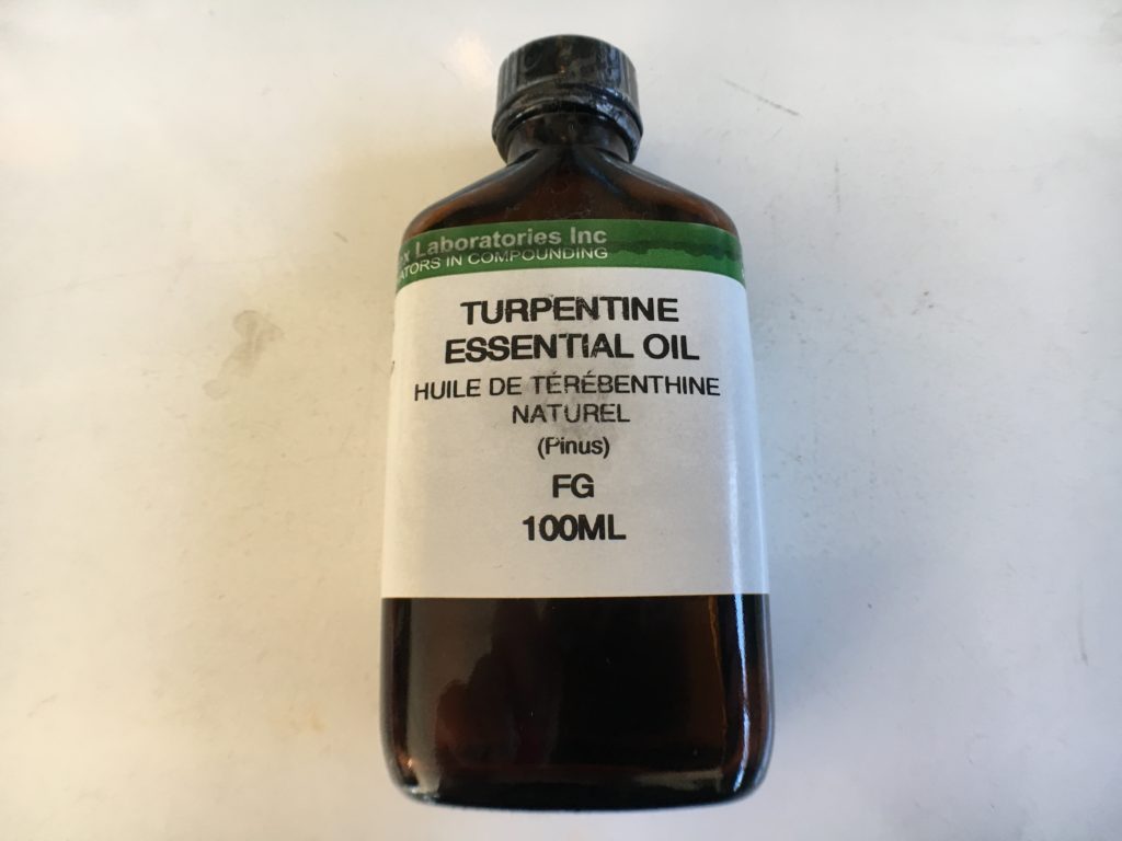 Turpentine oil to treat a maggot infestation