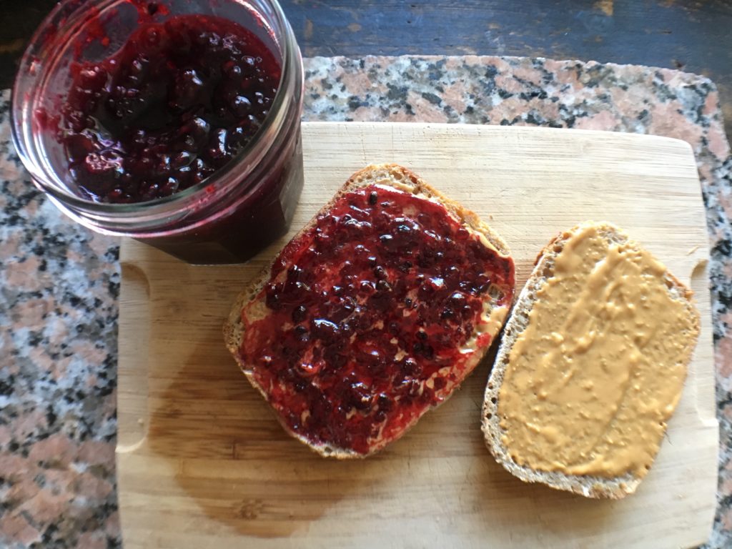 Serving the homemade blackberry basil jam on homemade sourdough toast